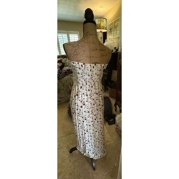 NWT Forever 21 Womens Strapless Floral Smocked Jersey Maxi Dress Red White Large - Picture 3 of 7